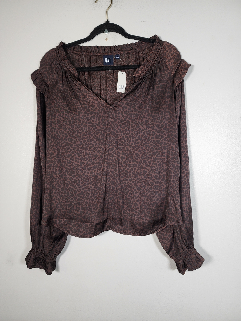 GAP Brown Leopard-Print V-Neck Ruffle Blouse - Picture 3 of 6